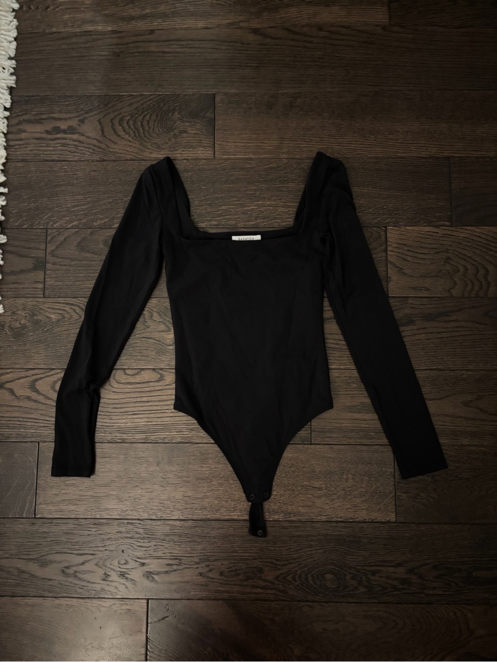 Babaton Black Long-Sleeve Square Neck Bodysuit